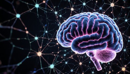 Abstract digital art showcasing the human brain and neural network connections in a science-oriented style