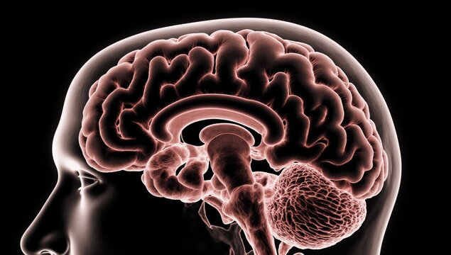 Detailed illustration of human brain anatomy side view medical diagram artistic style
