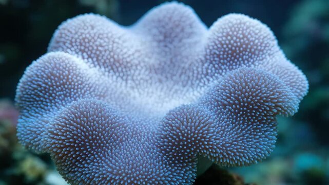 Close-up of vibrant coral reef showcasing soft rounded coral formations with delicate polyps underwater in a clear colorful ocean environment with soft blue lighting