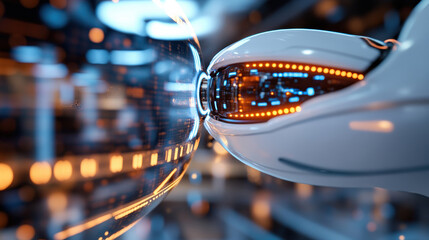 An eye-catching robotic eye is illustrated with luminous data patterns, symbolizing the connection between technology, perception, and the digital world.