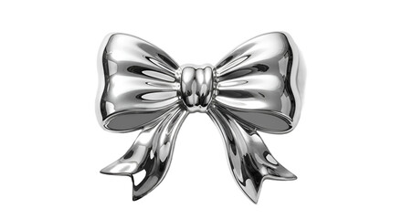 Sleek Silver Bow Ornament Reflecting Light on a Gradient Background