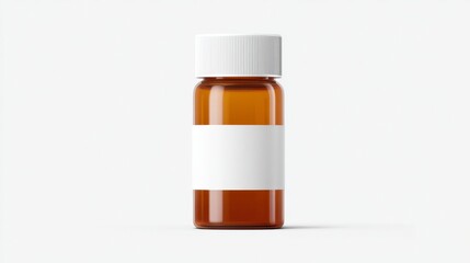 Amber Bottle for Health: A single amber bottle with a white label stands isolated, possibly filled with medicine or supplements. The image evokes a sense of health and wellness.