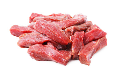 Pieces of raw beef meat isolated on white