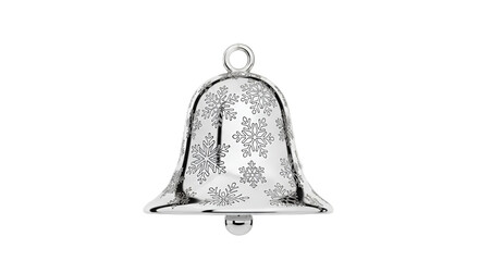 Polished Silver Christmas Bell with Snowflake Pattern and Reflective Surface