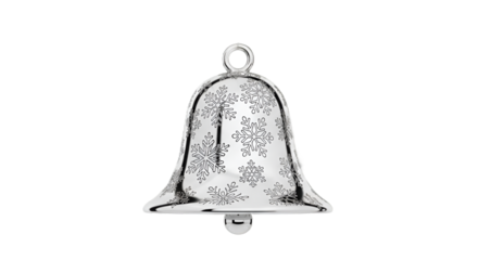 Polished Silver Christmas Bell with Snowflake Pattern and Reflective Surface
