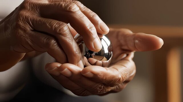 Mature Hands Manipulating Baoding Balls for Health and Relaxation