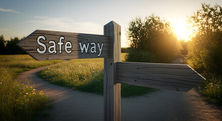Safe way sign &mdash; direction of safe route