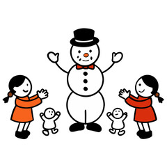 happy snowman and girl