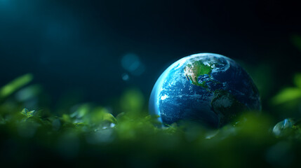 Earth surrounded by lush greenery, symbolizing climate change awareness and environmental