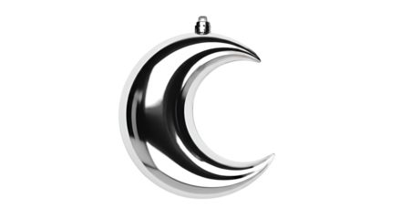 Modern Sleek Metallic Crescent Moon Ornament on a Simple Background