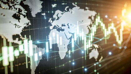 Global Market Analysis Chart Overlaying a World Map