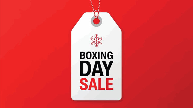 Vector illustration of boxing day sale tag with snowflake icon on vibrant red background for holiday shopping promotion and discount announcement graphic design element