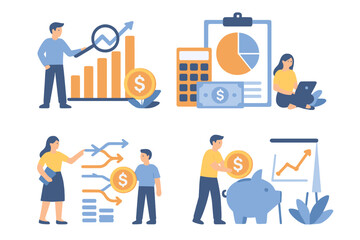 Business people analyzing financial growth charts and managing savings plans