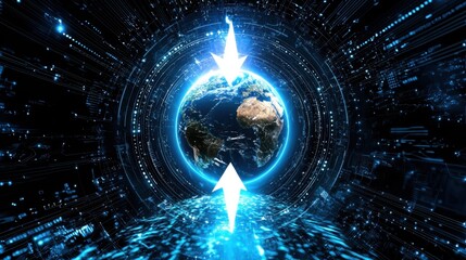 Futuristic Digital Concept of Earth Surrounded by Energy Waves