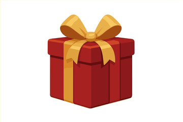 Festive red present box wrapped with a bright gold ribbon bow isolated on white