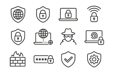 Outline symbols for digital security, data protection, and network safety