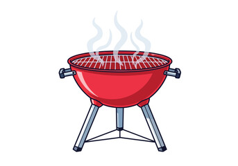 Vector illustration of cartoon illustration of a red kettle barbecue grill with smoke coming off the grate