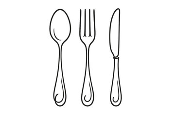 Simple classic cutlery set outline featuring a spoon, fork, and knife
