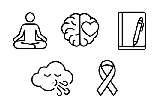 Set of outline icons for mindfulness, wellness, meditation, mental health, and creativity concepts - Powered by Adobe