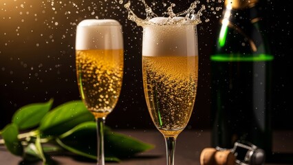 celebratory scene with bubbling champagne glasses and festive ambience