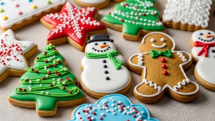 Obraz premium Assorted Christmas Cookies with Festive Decorations and Icing Artistry