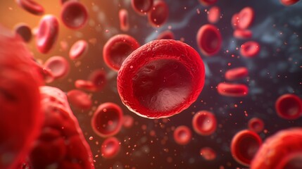 Detailed 3D illustration of red blood cells in the bloodstream. Microscopic view of erythrocytes for medical and scientific concepts. Human anatomy and hematology background