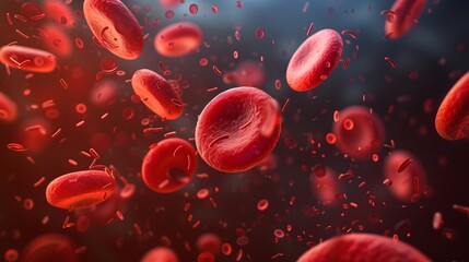 3D illustration of red blood cells in a blood vessel. Microscopic view of erythrocytes for medical and scientific concepts. Hematology and human anatomy background