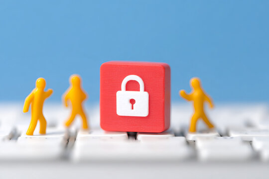 Secure digital environment with figures and lock symbol