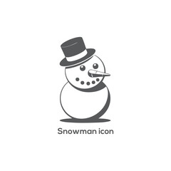 Cute Snowman Icon Silhouette with Top Hat and Carrot Nose, Simple Winter Christmas Character Vector Illustration Isolated on White


