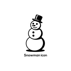 Cute Winter Snowman Icon Silhouette with Top Hat, Simple Christmas Character Vector Illustration for Holiday Cards and Branding Designs


