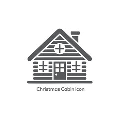 Cozy Christmas Cabin Icon Silhouette, Winter Log House with Chimney, Festive Holiday Home Vector Illustration for Seasonal Design Projects

