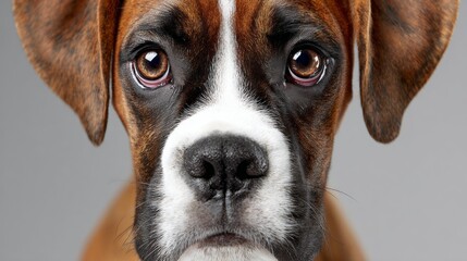 Stunning Boxer Dog Portrait Capturing Intense Gaze and Heart Melting Expression in Clear Setting