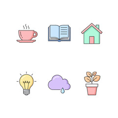 Minimalist lifestyle icon set illustrating relaxation and productivity in simple designs