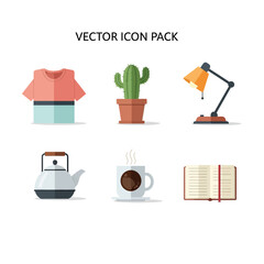 Collection of assorted lifestyle and household objects as flat design vector icons