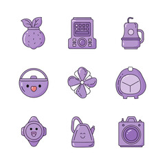 Charming lavender illustrations array of cute and simple icons with a playful touch and appealing