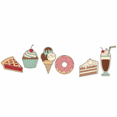 Delightful assortment of sweets and treats in playful illustrative vector design