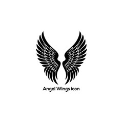 Detailed Angel Wings Icon Black Feathered Silhouette Symbol of Freedom Spirituality Fantasy Tattoo Design Isolated on White Background Vector


