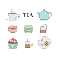 A delightful afternoon tea illustration featuring tea essentials and sweet treats aesthetic design