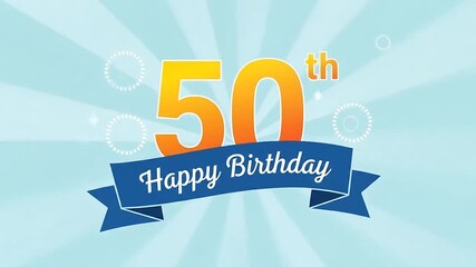 Festive golden 50th birthday greeting card illustration with a 'Happy Birthday' banner and radiant celebratory background perfect for invitations