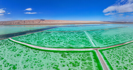 Aerial photography of Mangya Emerald Lake in Mangya City, Haixi Prefecture, Qinghai Province