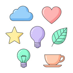 Pastel-hued graphic elements symbolizing joy, creativity, and comfort in simple designs