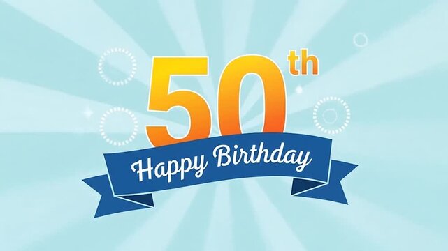 Festive golden 50th birthday greeting card illustration with a 'Happy Birthday' banner and radiant celebratory background perfect for invitations