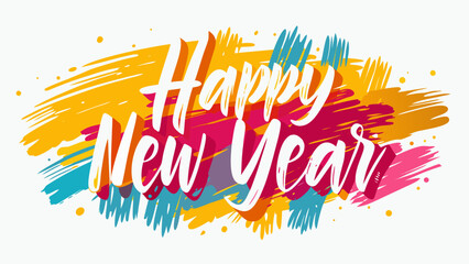 Obraz premium Vibrant abstract brush strokes in bright colors forming the text happy new year