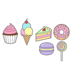 Colorful confectionery assortment: a whimsical collection of delightful treats and sweet icons