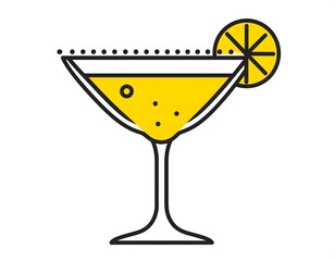 Illustration of a yellow cocktail with lemon isolated on white background