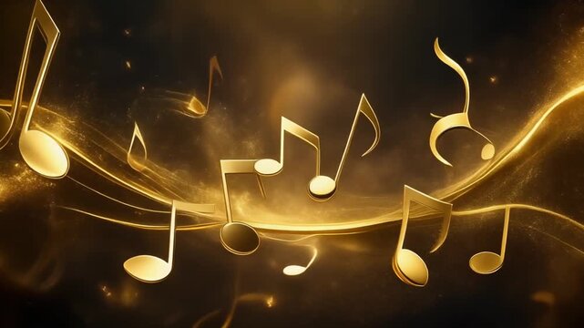 Elegant Golden Music Notes Flowing Abstract Harmony
