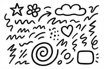 Hand drawn doodle elements set with various shapes and lines for creative design projects