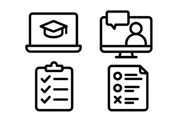Essential symbols for remote learning, virtual meetings, task management, and academic evaluation