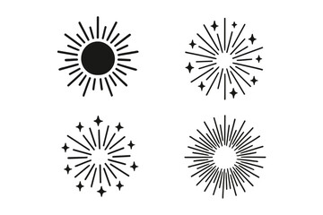 Obraz premium Minimalist set of four sunburst and starburst icons for celestial and bohemian design