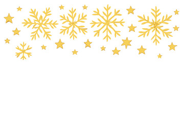 Golden Christmas border design with snowflakes and stars on white background